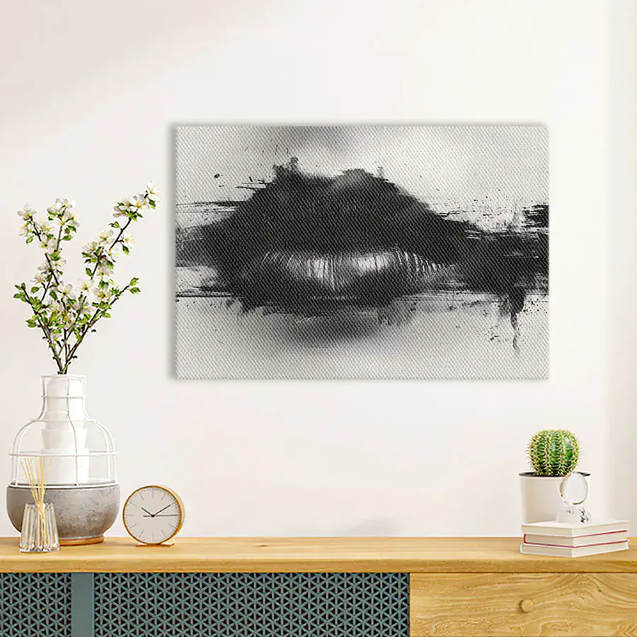 Dipinto Astratto Labbra in Bianco e Nero - Stampa su Tela