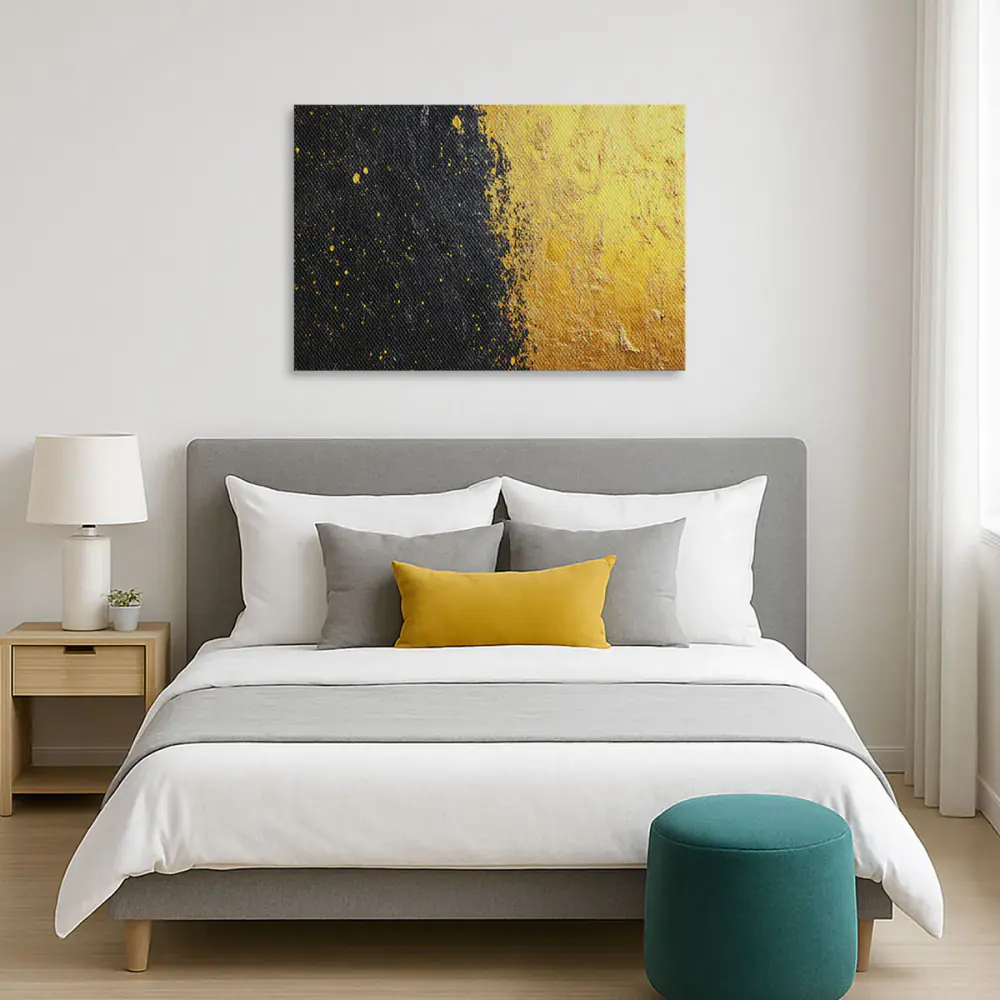 Dipinto Astratto Nero e Oro - Stampa su Tela