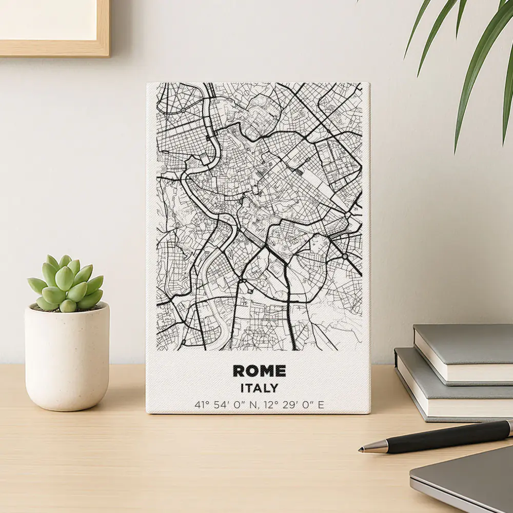 Mappa bianco e nero Roma - Stampa su Tela