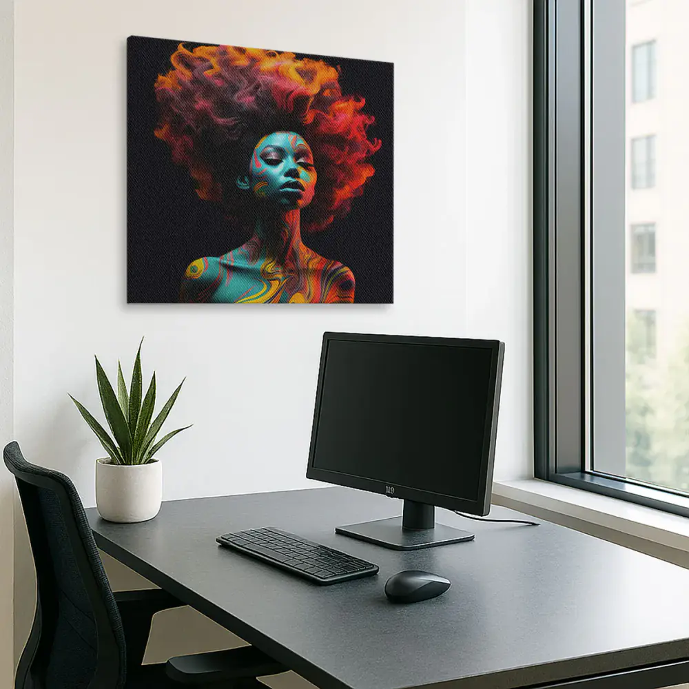Ritratto Donna Multicolor Sfondo Nero - Stampa su Tela