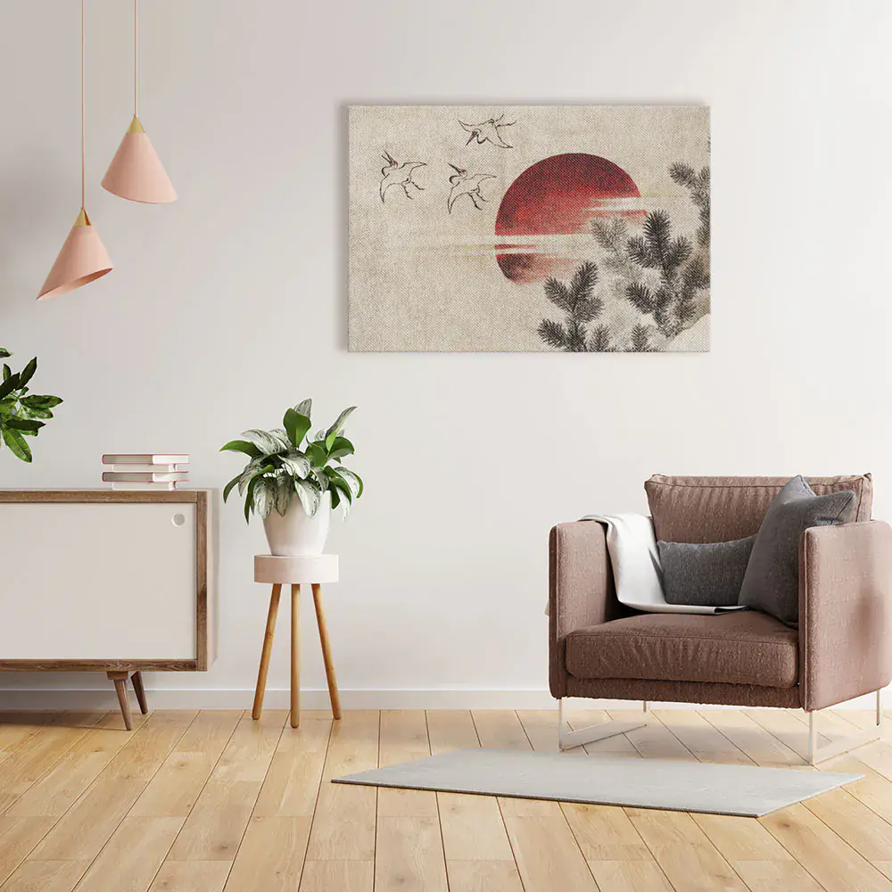 Uccelli e tramonto Katsushika Hokusai - Stampa su Tela